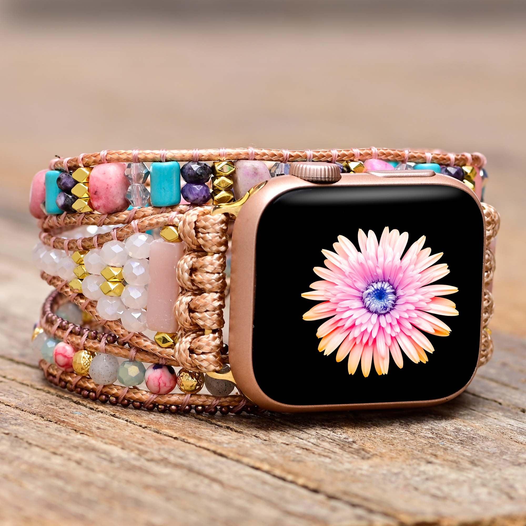Apple-Uhrenarmband "Wirklich Bezaubernd" mit rosa Opal & Labradorit
