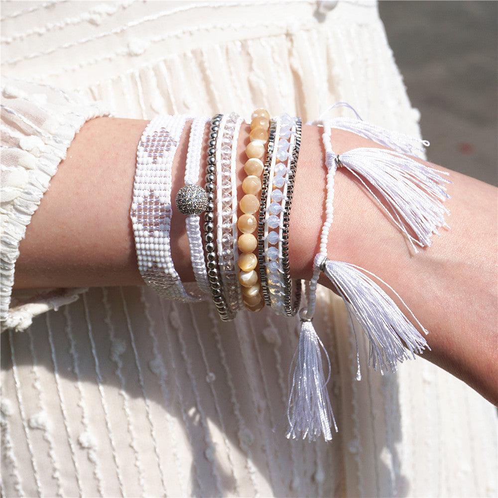 Shamballa Wickelarmband "Weiße Schleierperlen"