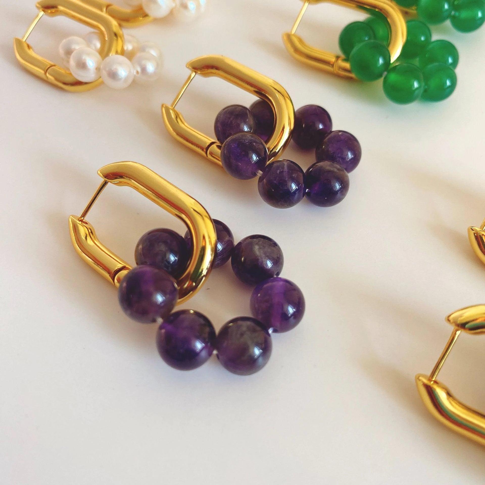 Fülle an Perlen: Amethyst, Chalcedon & Lapislazuli Ohrringe