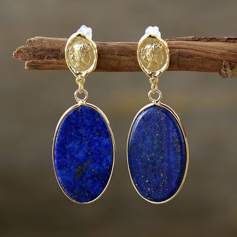 Feminine Mystik Ohrringe mit Goldanhänger & blauem Lapis