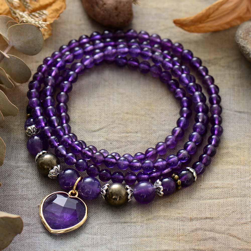 Amethyst Mala Halskette/Armbänder "Lila Herz"