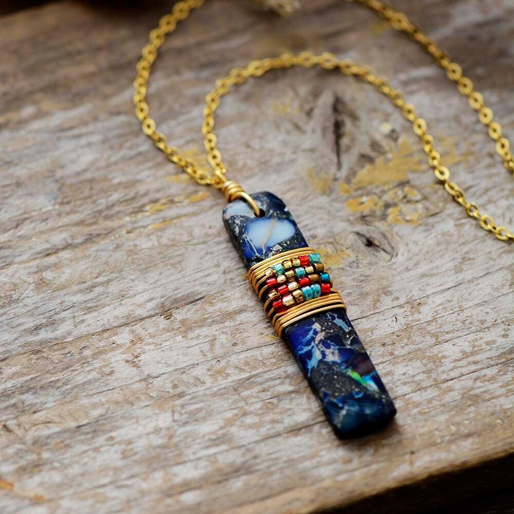 Boho-Halskette aus rotem und blauem Jaspis "Opulent"