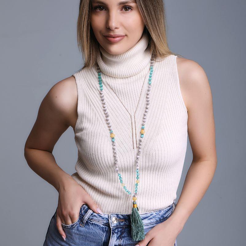 Mala Halskette aus gelber Jade und Opal "Strahlende Weisheit"