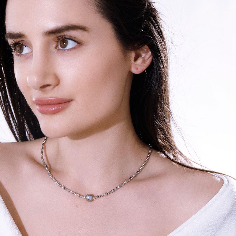 Strukturierte Silber-Halskette "Einfach Stilvolle" mit Perlen