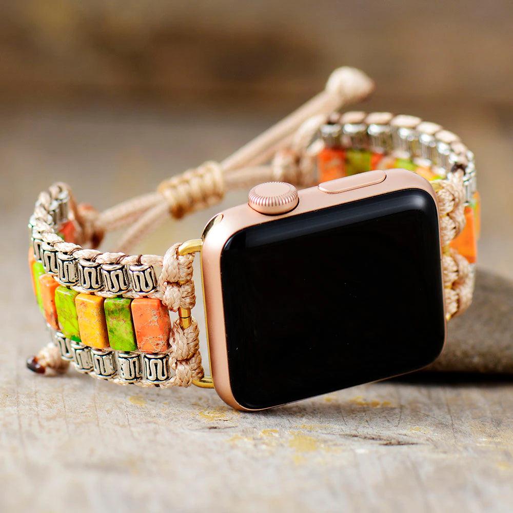 Apple Watch-Uhrenarmband "Frühlingsenergien" aus Jaspis, Türkis & Lapislazuli