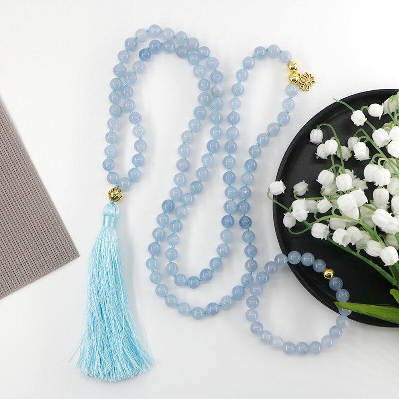Aquamarin Halskette & Armband Set "Glücklicher Lotus"