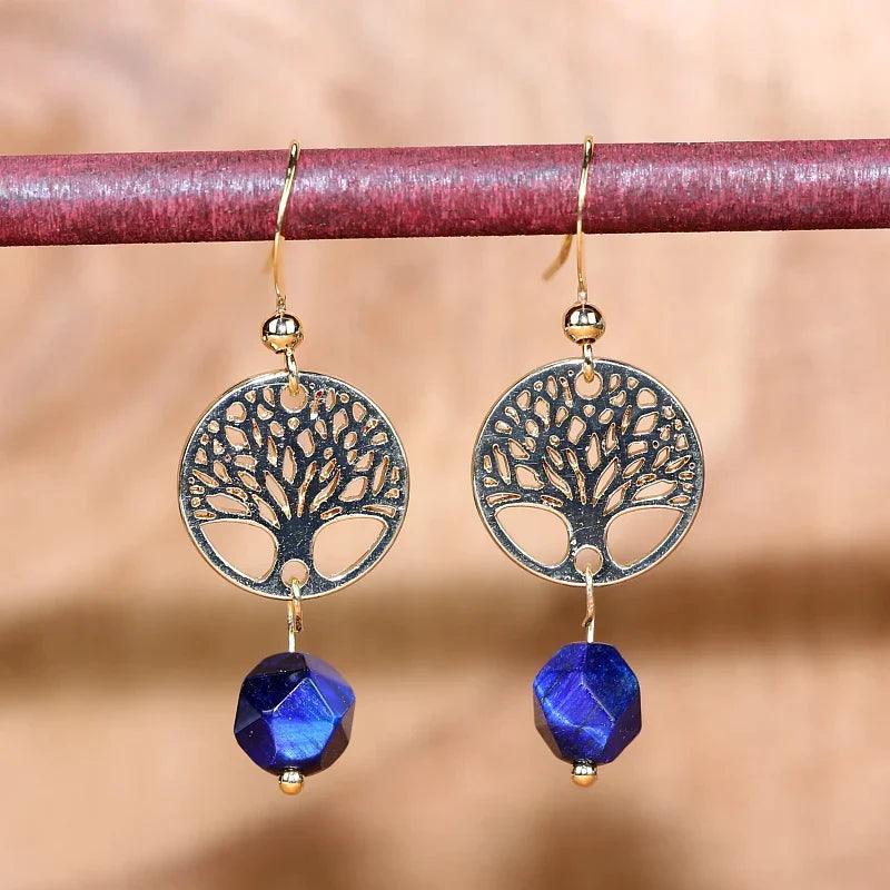 Baum des Lebens Ohrringe "Mystische Weisheit" Lapislazuli & Amethyst