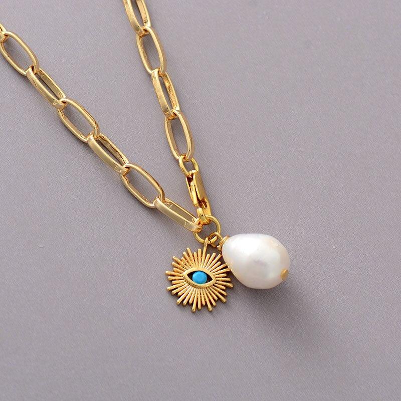 Perlen- und Böser Blick-Halskette "Schutz"