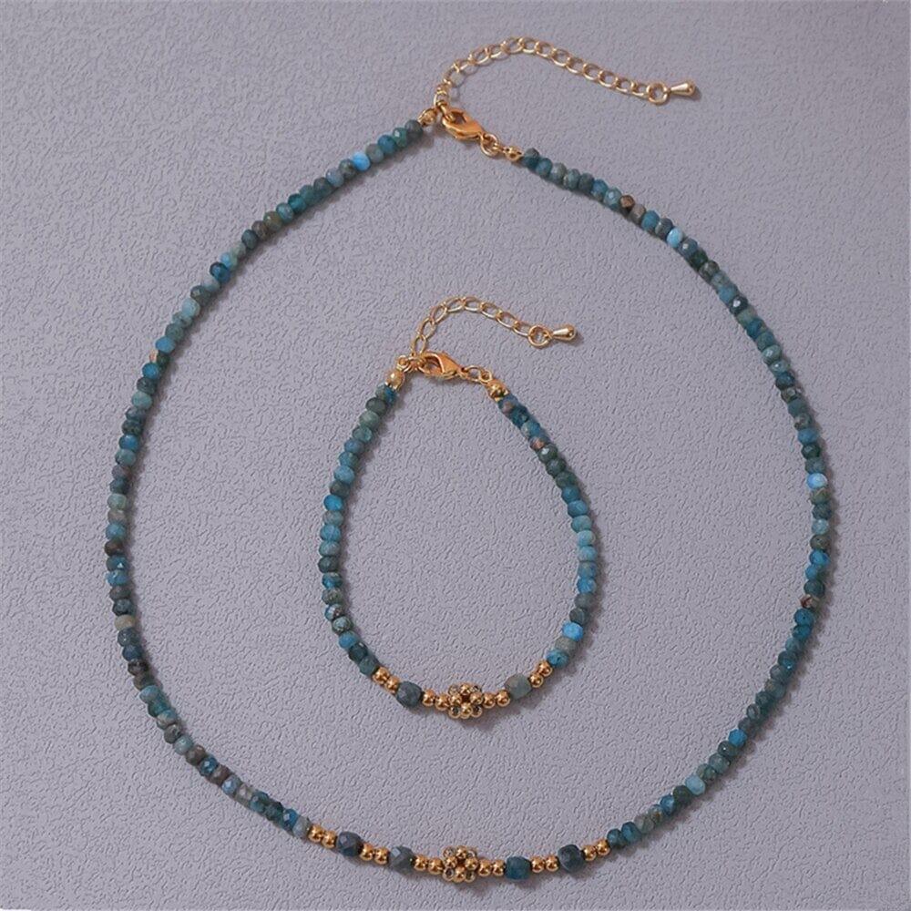 Armband & Halskette Set "Manifestation" mit blauem Apatit