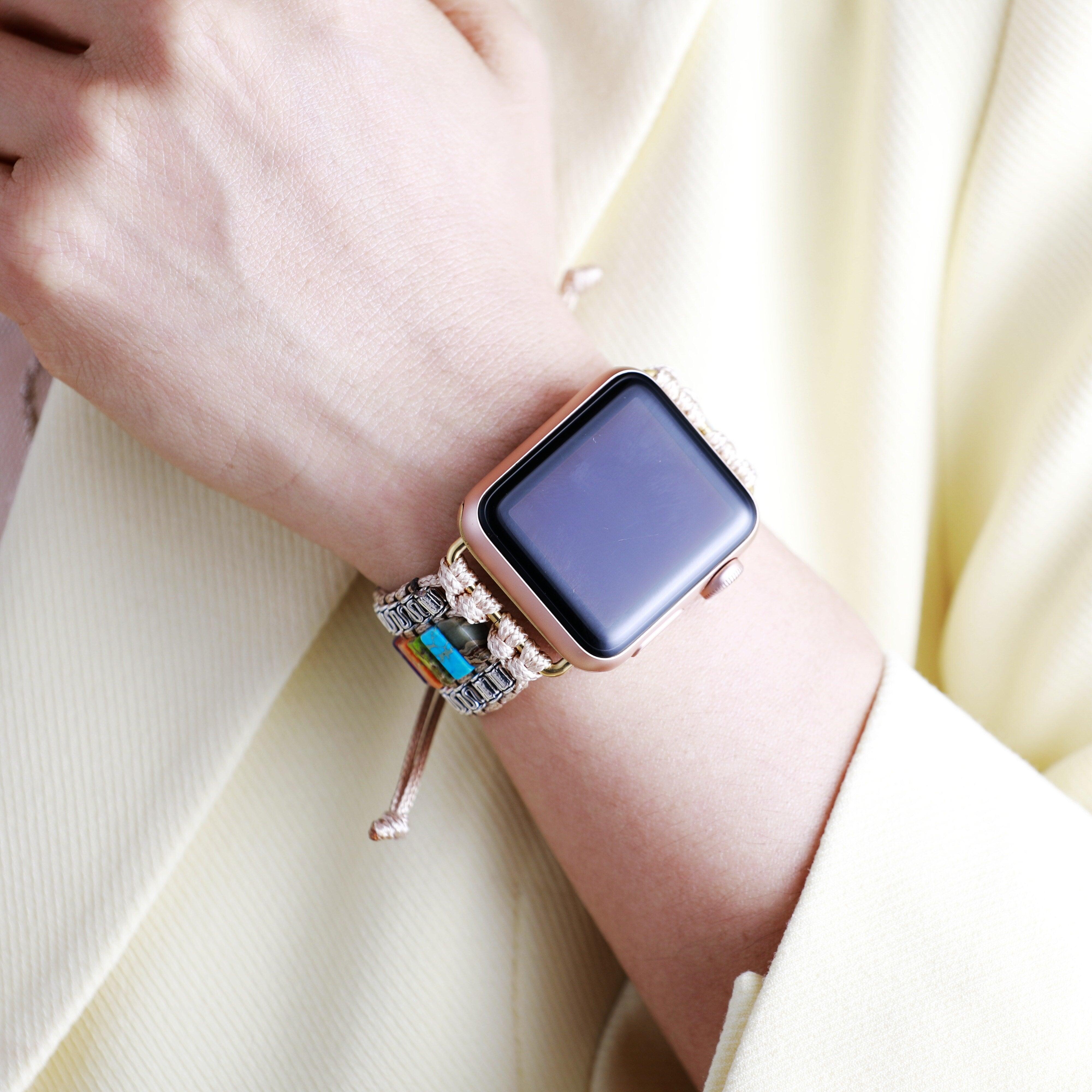 Apple Watch-Uhrenarmband "Frühlingsenergien" aus Jaspis, Türkis & Lapislazuli
