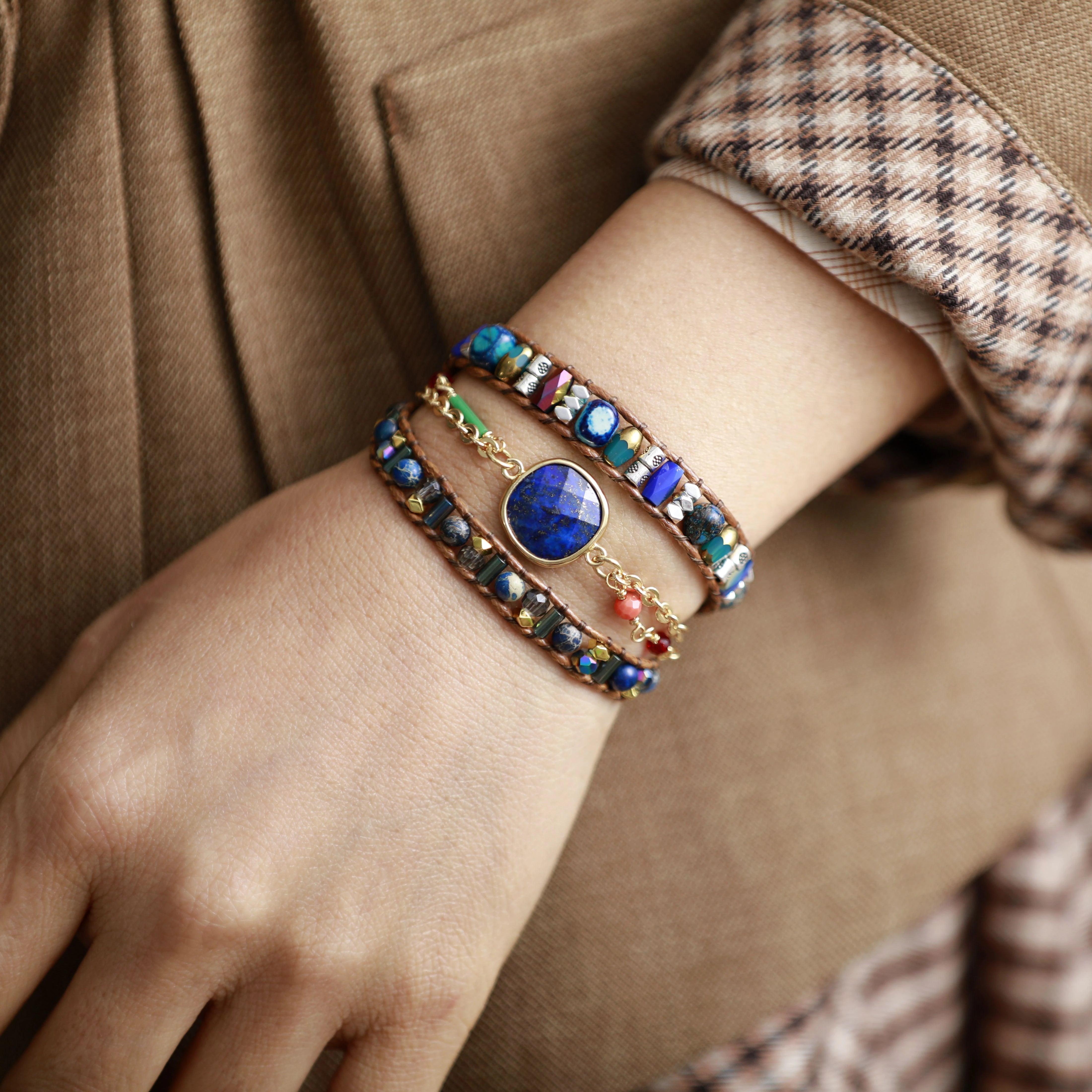 Lapislazuli & Jaspis Wickelarmband "Kosmisches Auge"
