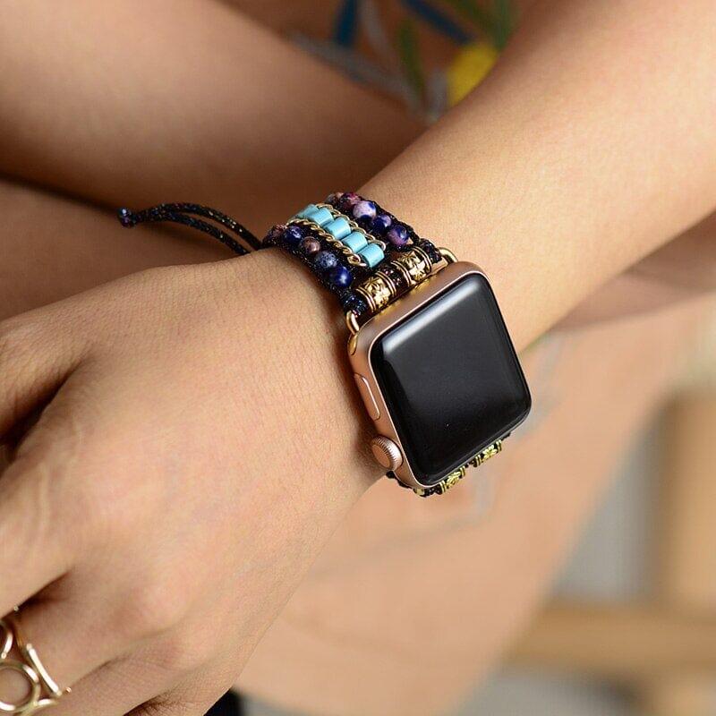 Apple Watch Armband mit Türkis und violettem Jaspis "Seelenberuhigung"