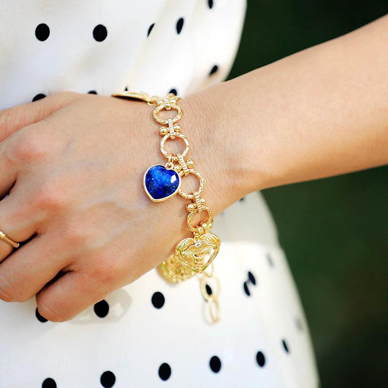 Herz aus Gold Lapislazuli Vergoldetes Kettenarmband