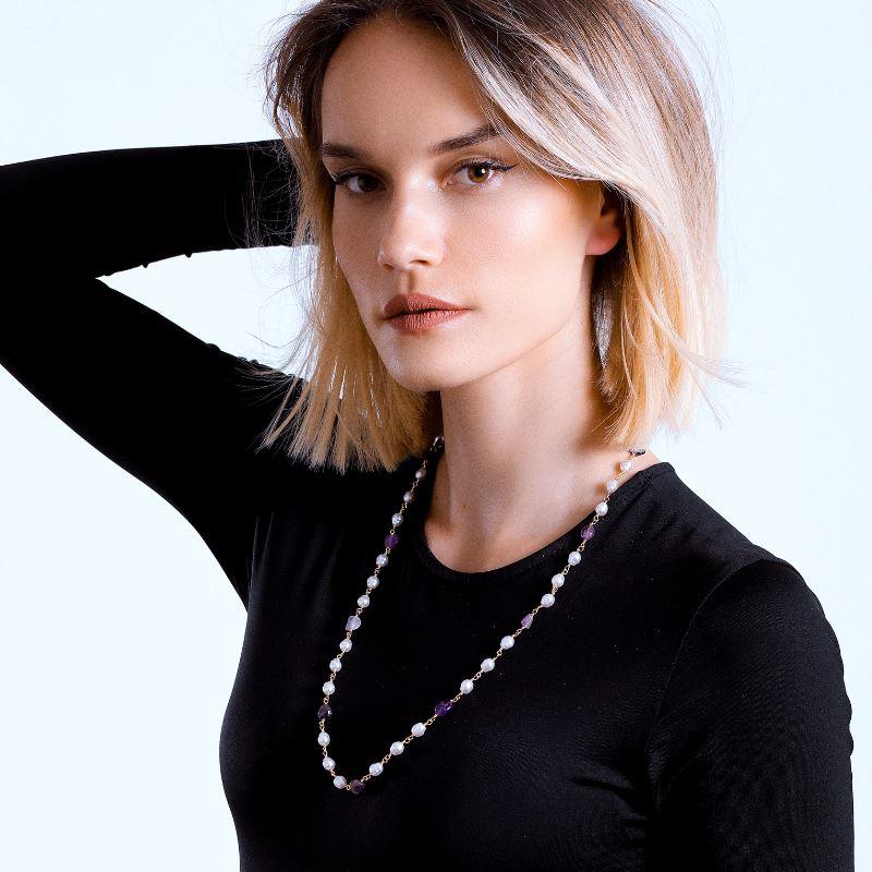 Halskette "Mystische Schönheit" mit Amethyst und Perle