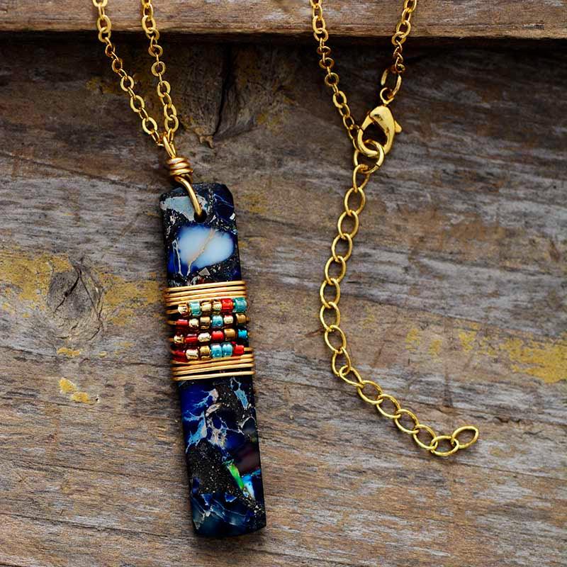 Boho-Halskette aus rotem und blauem Jaspis "Opulent"