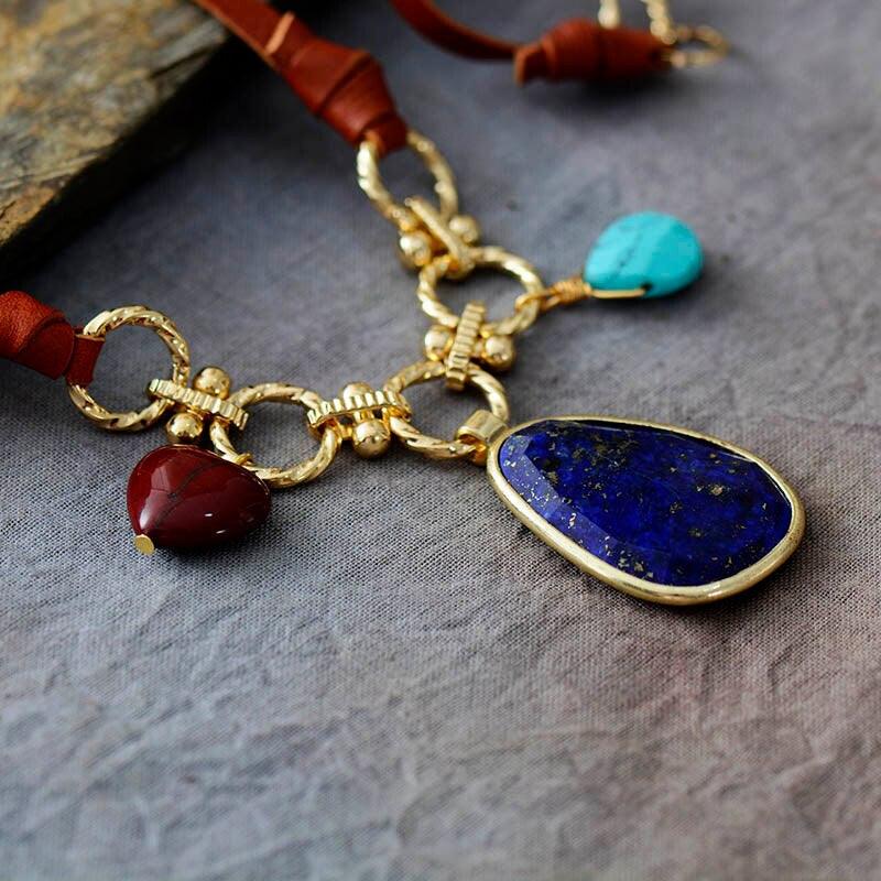 Halskette "Faszinierende Charm Spell" mit Lapislazuli & Türkis