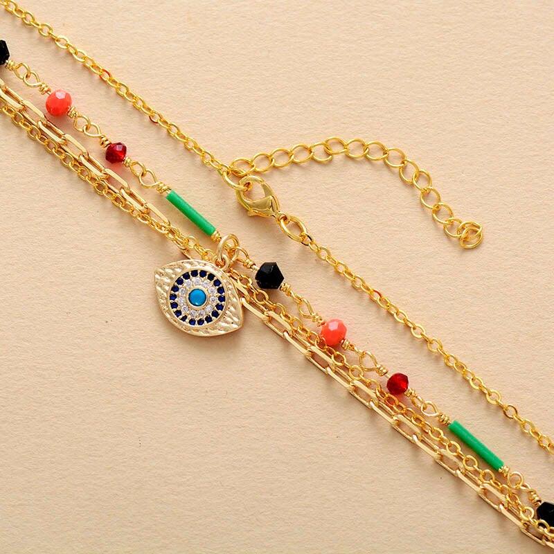 Boho Goldene Halskette "Gute Aura" mit Evil Eye