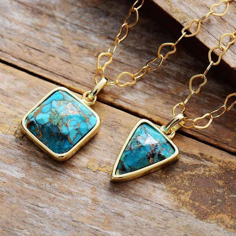 Türkis-Halsband "Wunderschön" mit vergoldeter Kette