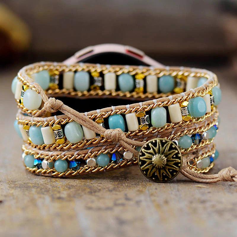 Aufwändiges Uhrenarmband aus Amazonit, Jaspis und Türkis