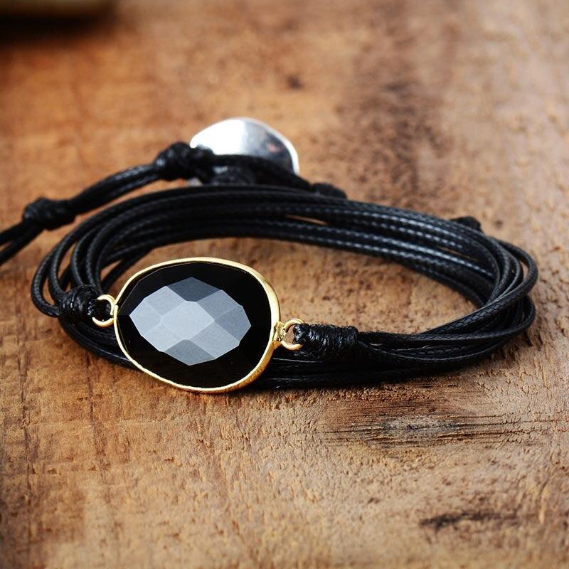 Onyx-Armband "Schwarzes Aura Kordel"