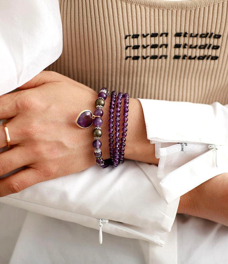 Amethyst Mala Halskette/Armbänder "Lila Herz"