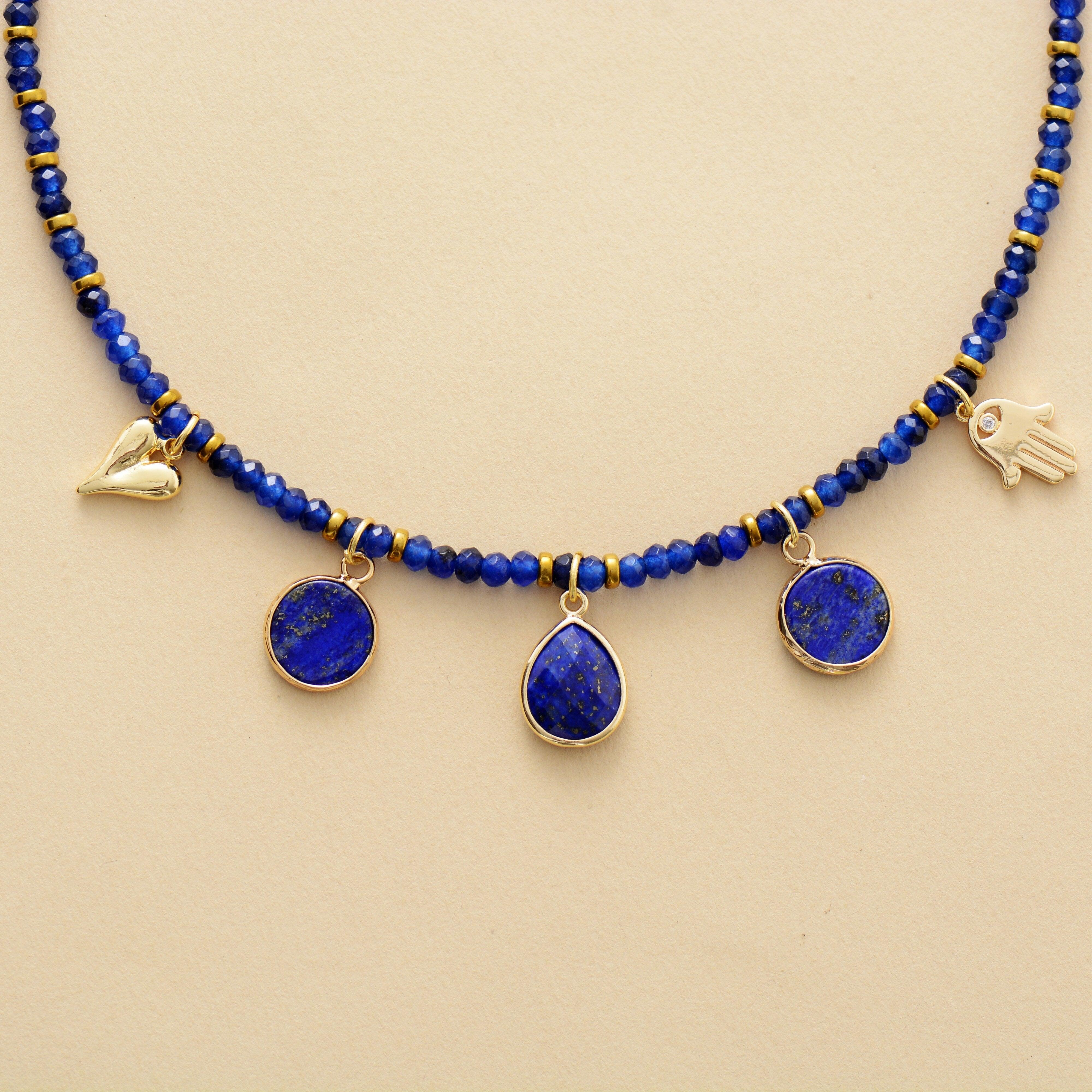 Lapislazuli Halskette "Wohlstand Hamsa Hand"