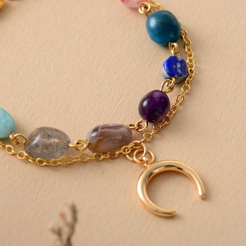 Mondsichel-Armband mit 7 Chakra-Steinen