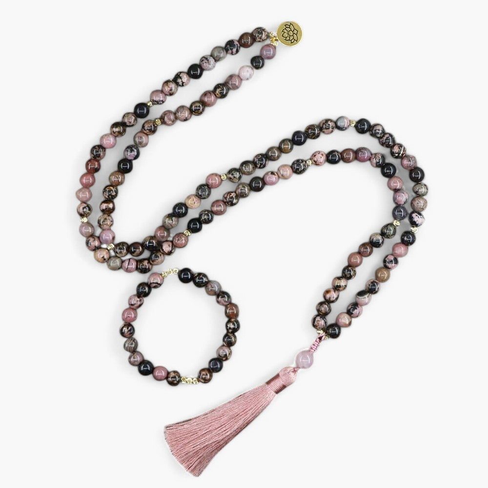 Mala-Halskette "Herzenserwachen" aus Rhodochrosit