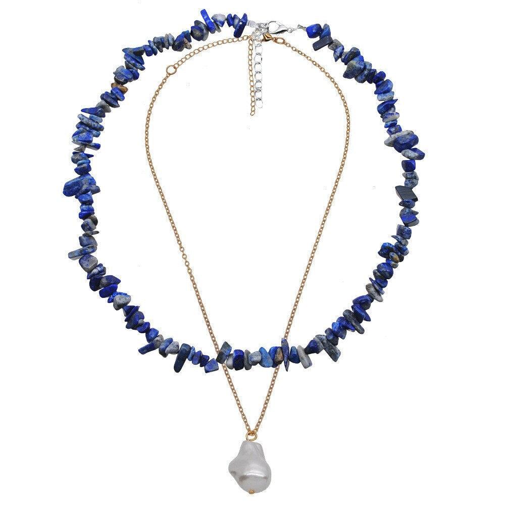 Doppellagige Halskette aus Lapis, Amethyst, Aventurin und Koralle