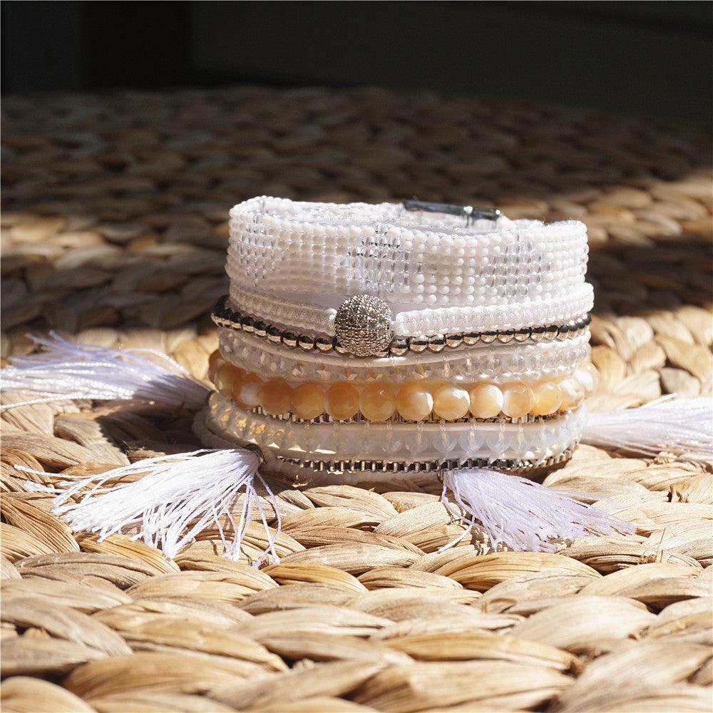 Shamballa Wickelarmband "Weiße Schleierperlen"