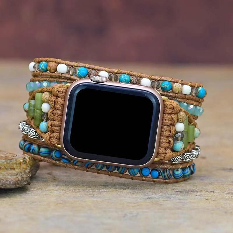 Apple Watch-Uhrenarmband "Wellen des Ozeans" mit Edelsteinen