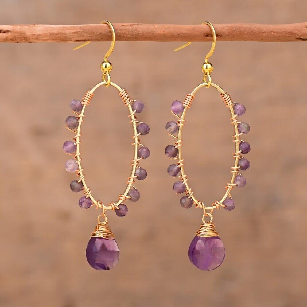 Ohrringe "Zen Träume" aus Amazonit, Sonnenstein und Amethyst