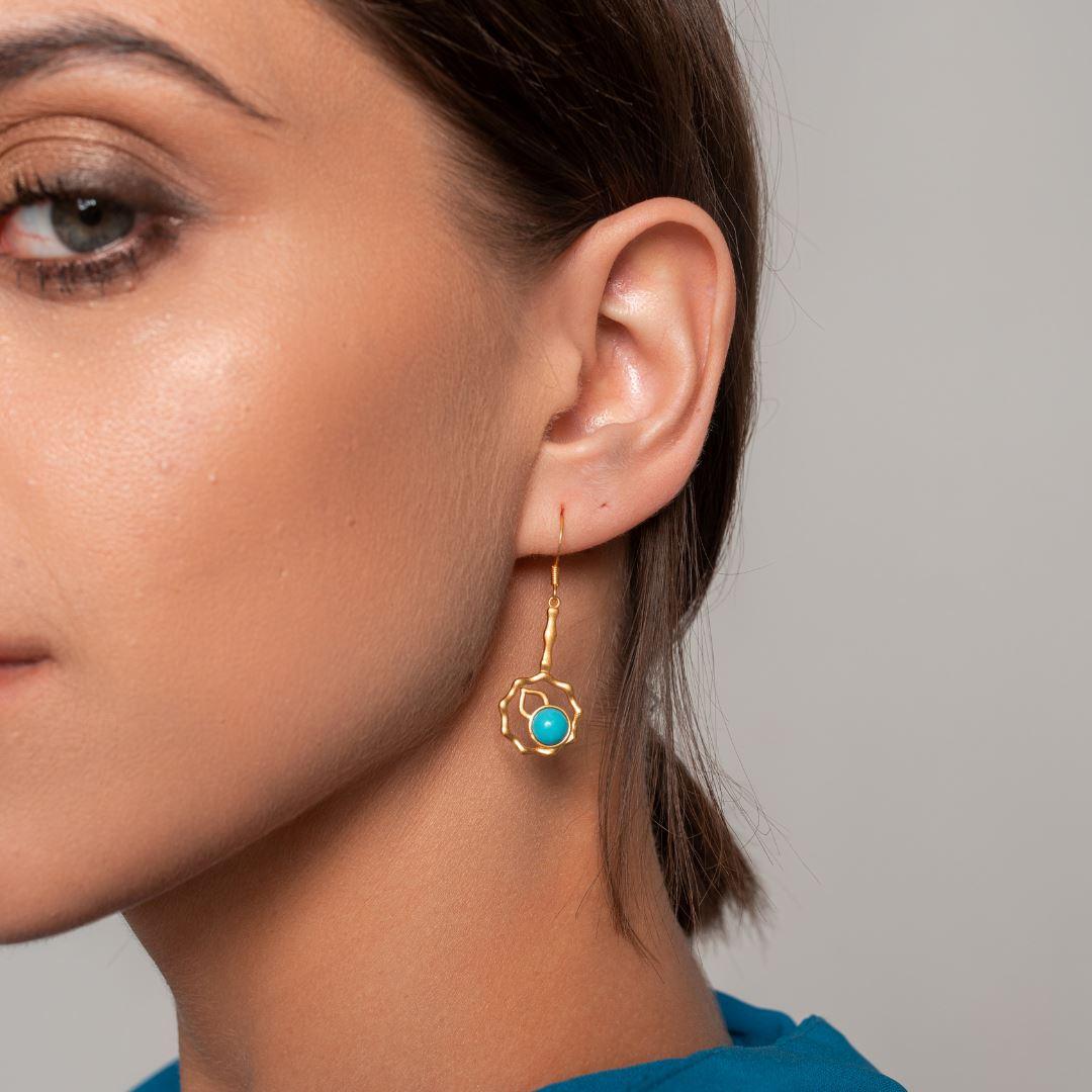 Zierliche Blauer Türkis-Ohrringe Verziert