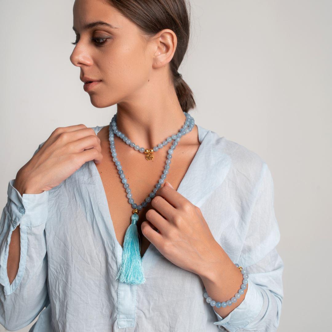 Aquamarin Halskette & Armband Set "Glücklicher Lotus"