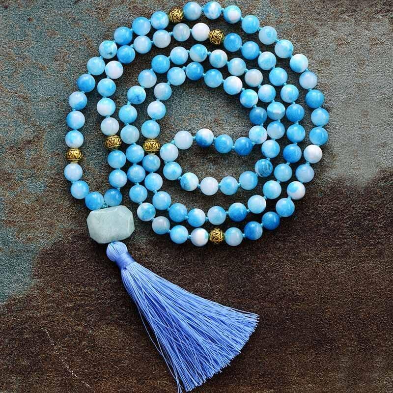 Blaues Jade-Armband und Mala Halskette Set "Segensreich"