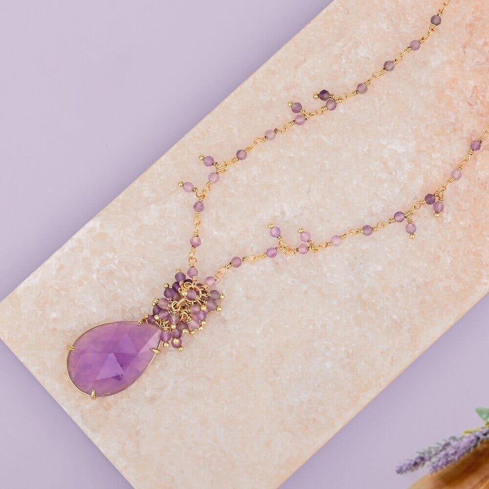 Tropfen-Halskette "Sakrale Charmes" mit schwarzem Achat, Amazonit und Amethysten