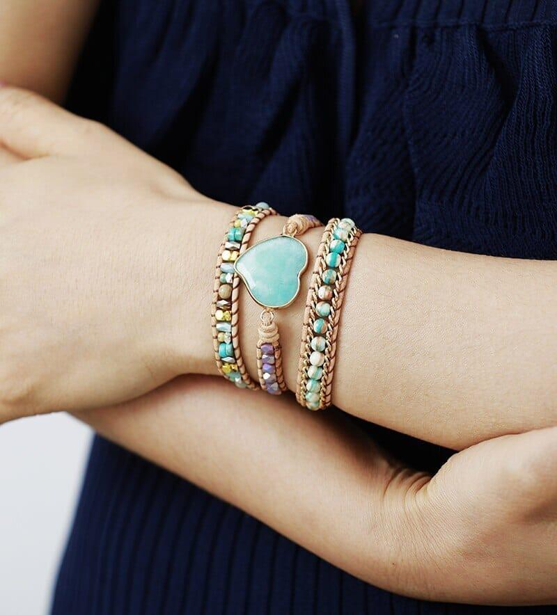 Leder Wickelarmband "Azure Liebe" mit Edelsteinen
