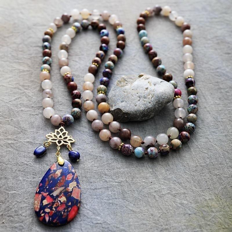 Mala-Halskette "Spirituelle Segnungen" aus Achat, Jaspis und Lapislazuli