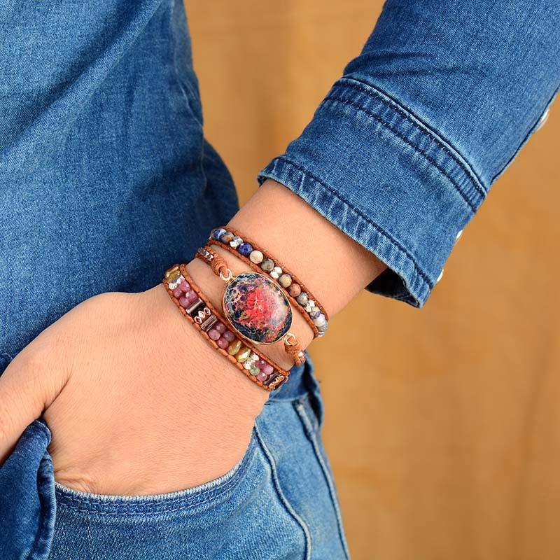 Jaspis Wickelarmband "Weisheitsfeuer"