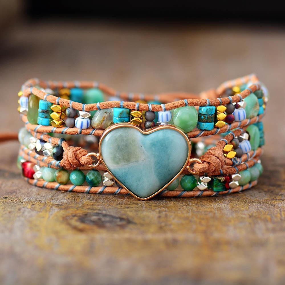Amazonit-Wickelarmband "Spirituelles Herz"