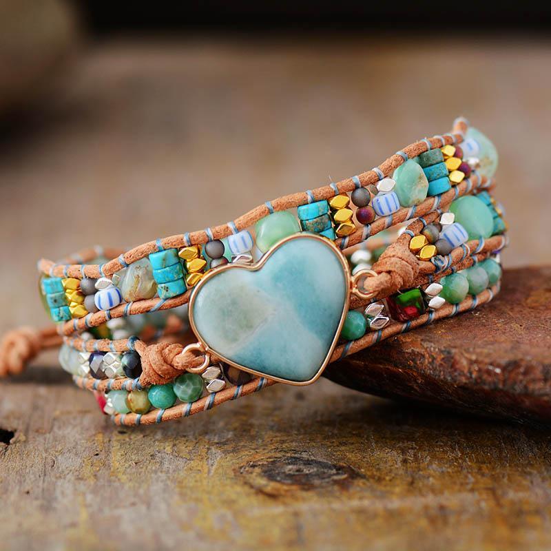 Amazonit-Wickelarmband "Spirituelles Herz"