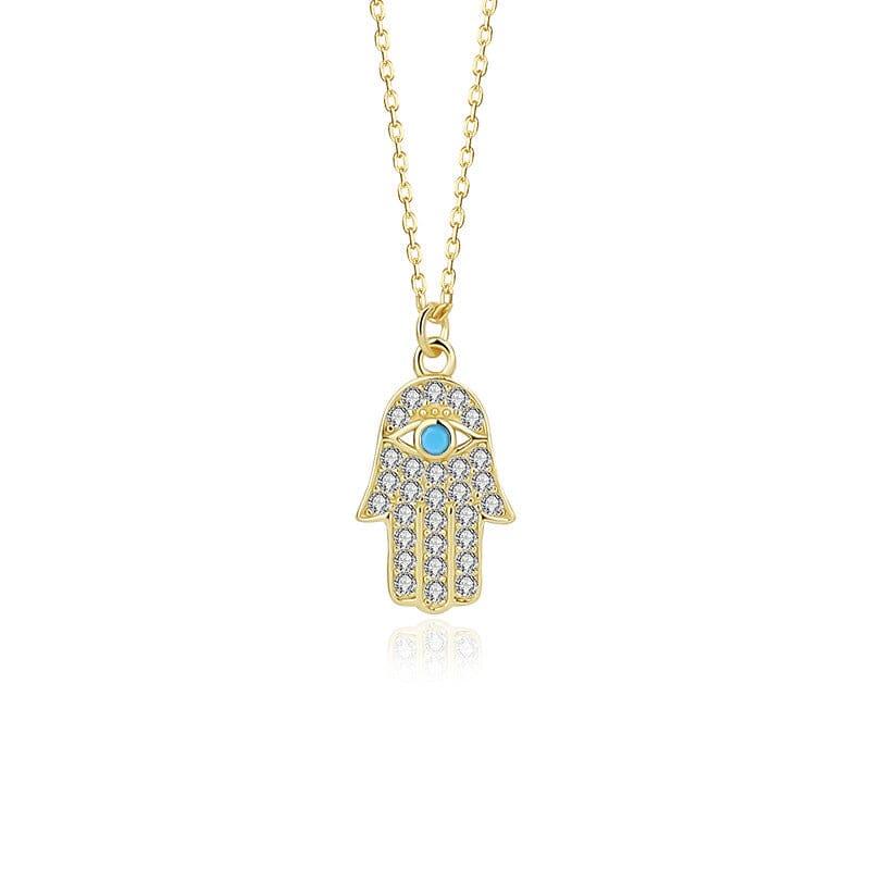 Hamsa Hand Halskette "Reichlich Wohlstand" mit Türkis & Gold
