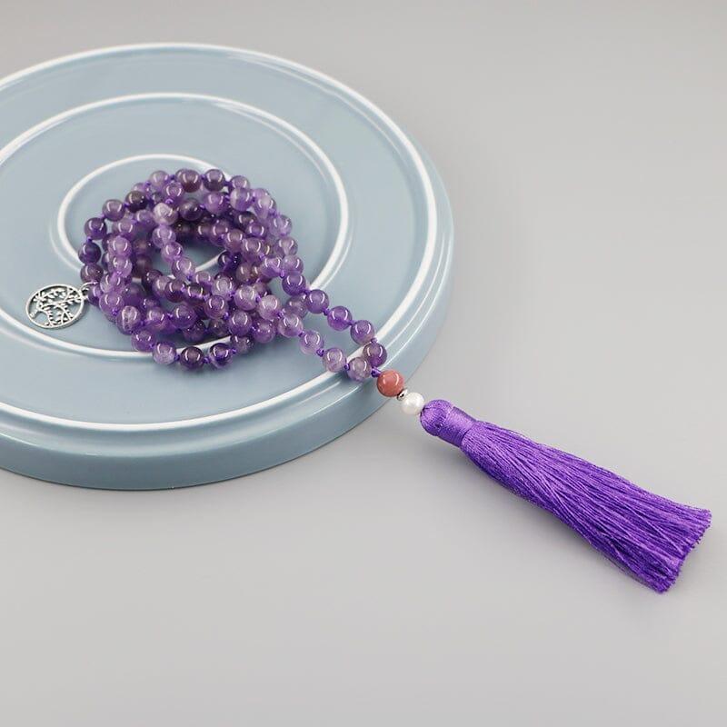 Mala Halskette "Seelenruhe" mit Amethyst, Rhodochrosit und Perle