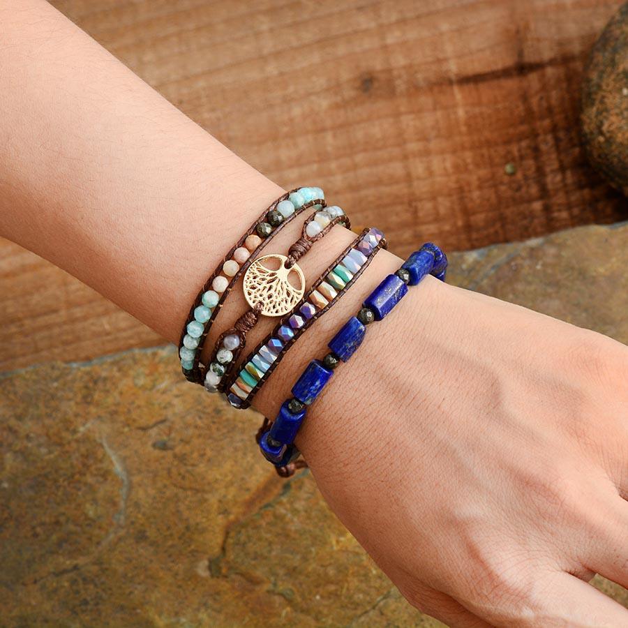 Veganes Baum Des Lebens Armband "Gemischter Stein"