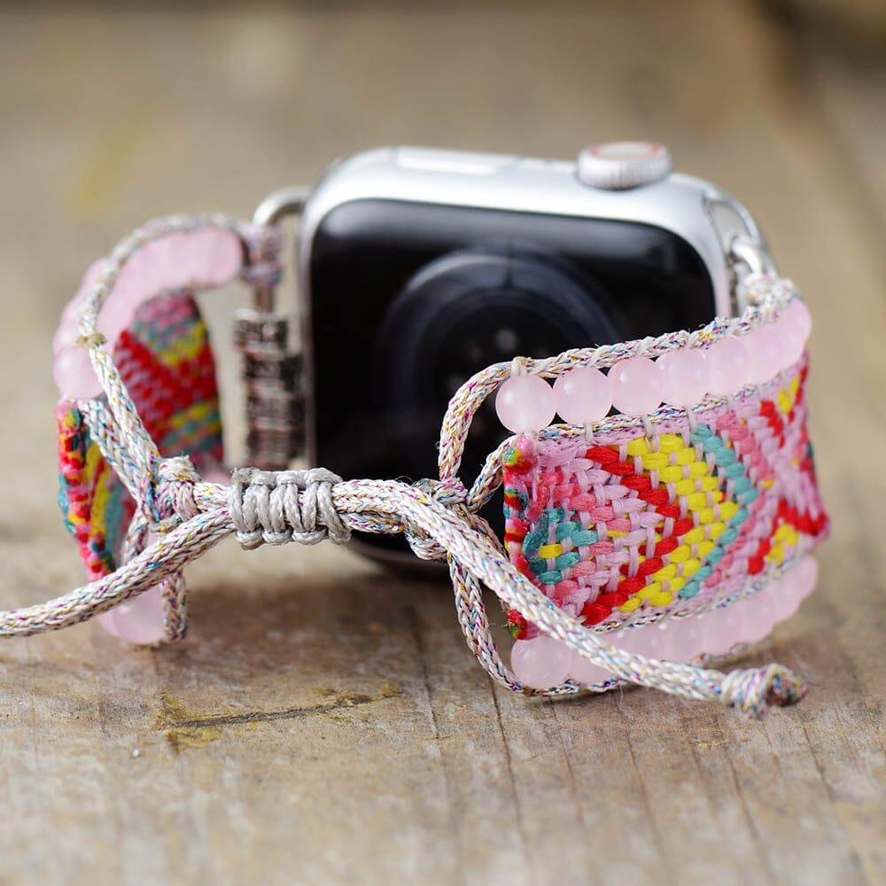Gewebtes Smartwatch-Armband "Boho Bliss" mit Rosenquarz
