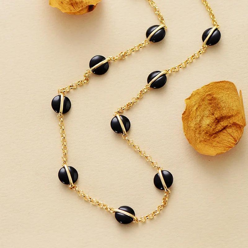 Ewiger Nachteinbruch Goldkette mit schwarzem Onyx