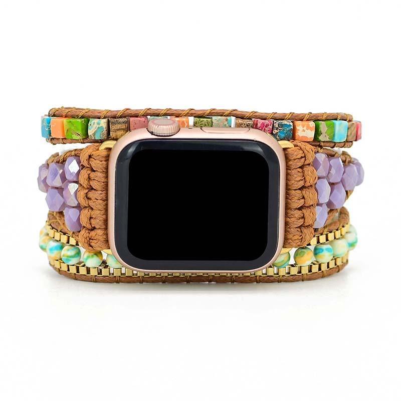 Mehrfarbiges Apple Watch-Uhrenarmband mit quadratischen Edelsteinperlen