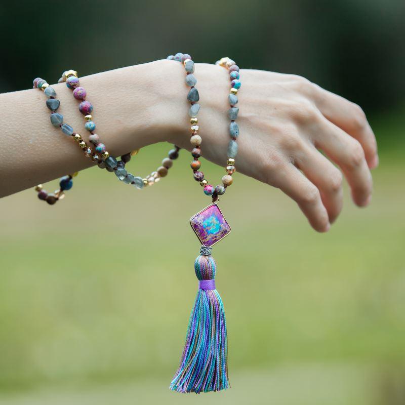 Perlenkette mit kosmischen Schwingungen aus Jaspis und Labradorit