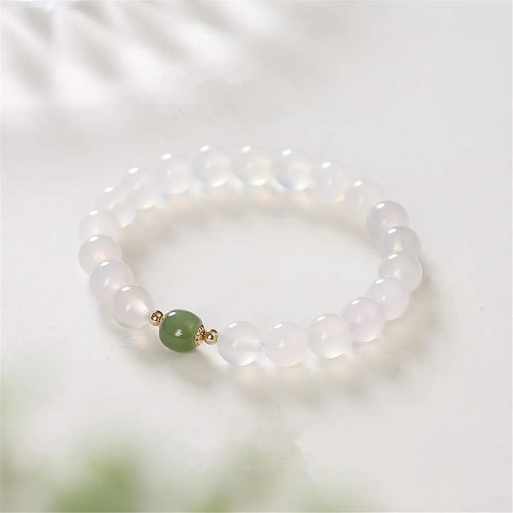 Armband aus weißem Achat und Hetian Jade "Hafen der Harmonie"