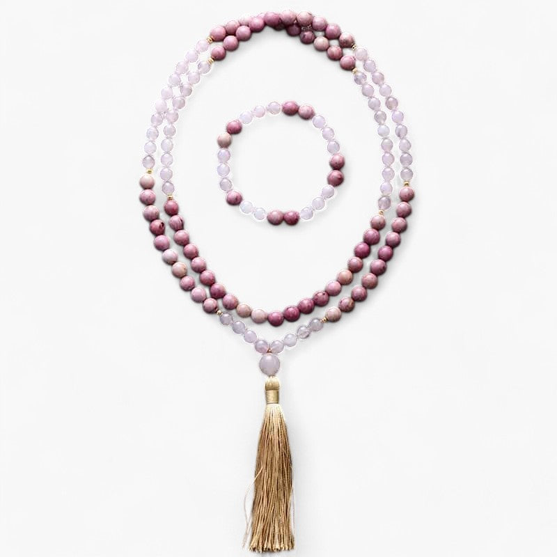 Mala-Set „Glückselige Liebe“ aus Rosenquarz und Rhodonit